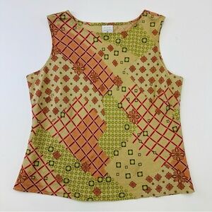 Click Colour Me Cotton linen olive print sleeveless round neck top XL